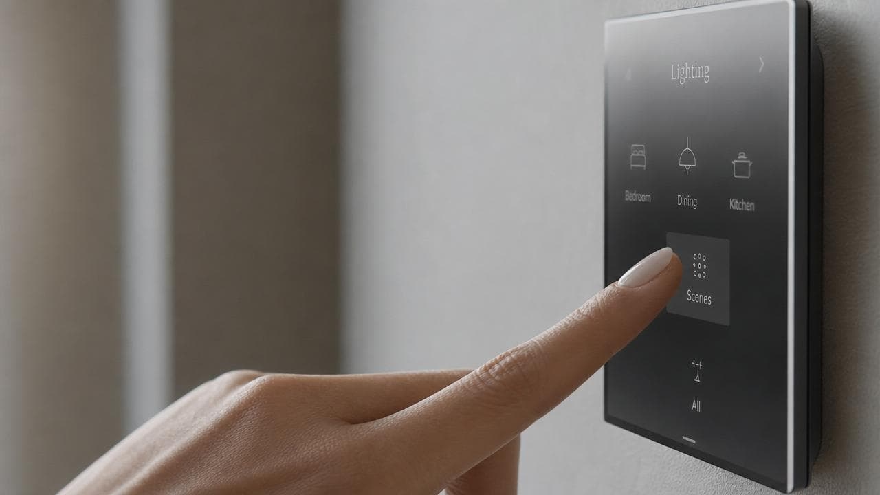 Toque em painel de controle de automação residencial
