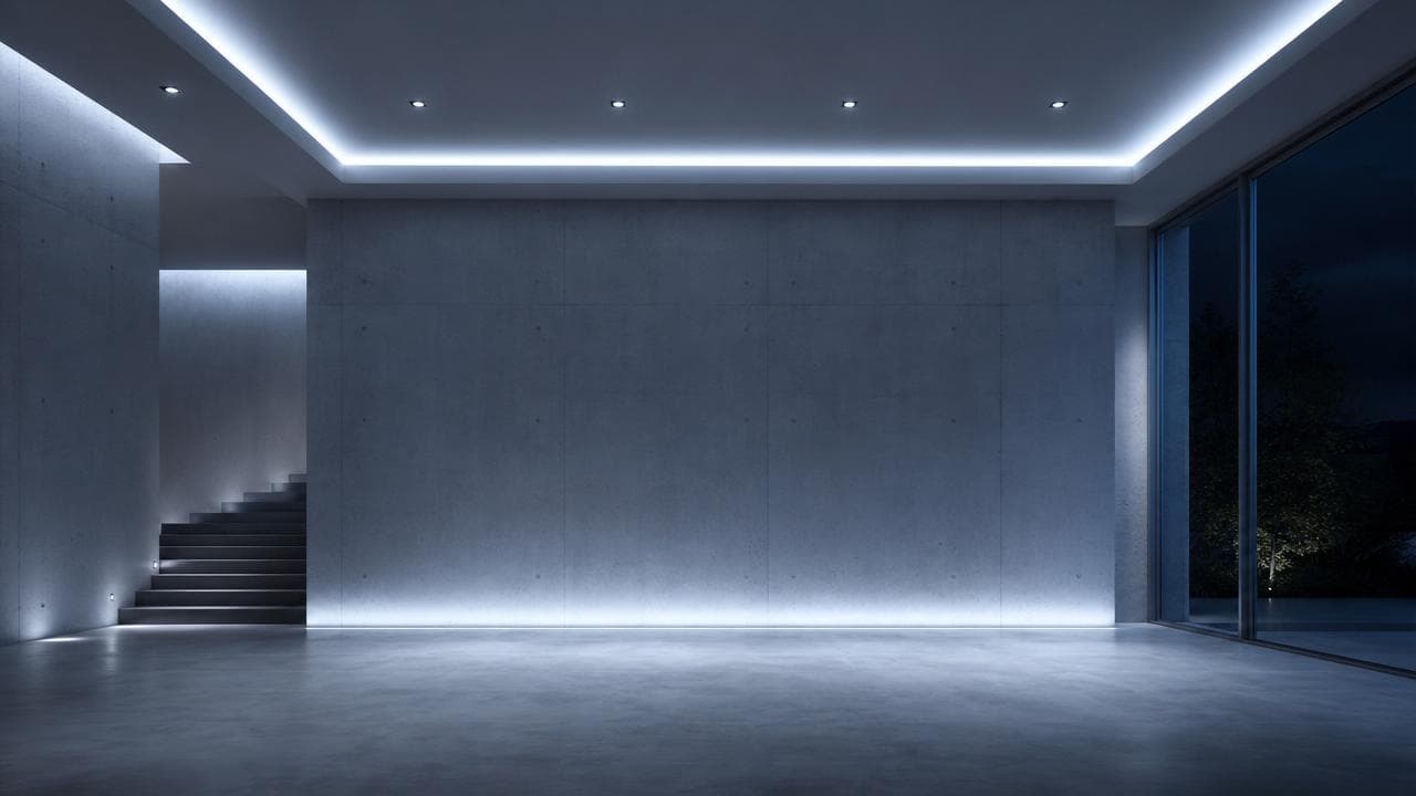 Ambiente residencial com iluminação inteligente em cena de temperatura fria